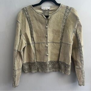 Vintage SMH Boutique Crochet and Leather Jacket, Size Large